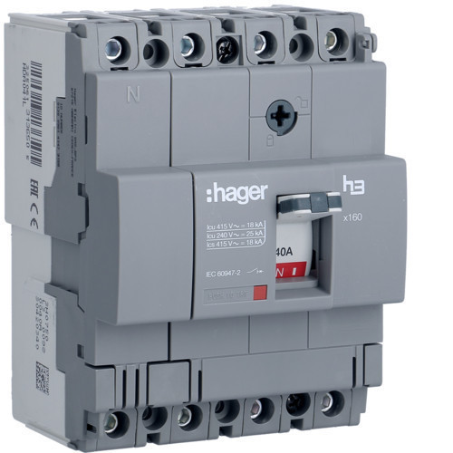 Hager HDA041L x160 TM kompakt megszakító, 4P, 40A, 18kA Hager HDA041L x160 TM kompakt megszakító, 4P, 40A, 18kA