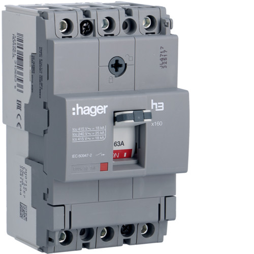 Hager HDA063L x160 TM kompakt megszakító, 3P, 63A, 18kA