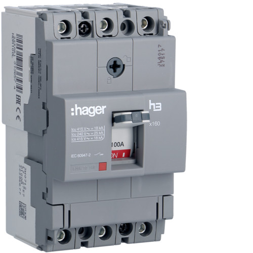 Hager HDA100L x160 TM kompakt megszakító, 3P, 100A, 18kA