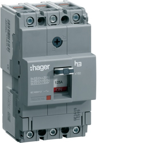 Hager HDA125L x160 TM kompakt megszakító, 3P, 125A, 18kA Hager HDA125L x160 TM kompakt megszakító, 3P, 125A, 18kA
