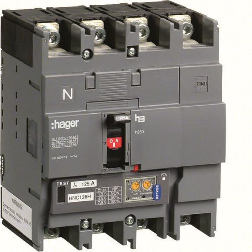 Hager HNC126H h250 LSI kompakt megszakító, 4P, 125A, 50kA