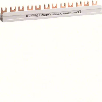   Hager KDN263A, Fázissín 2P, 12 modul, 210 mm-es, 10mm2 keresztmetszet, darabolható (Hager KDN263A).