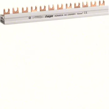   Hager KDN463A, Fázissín 4P, 12 modul, 210 mm-es, 10mm2 keresztmetszet, darabolható (Hager KDN463A).