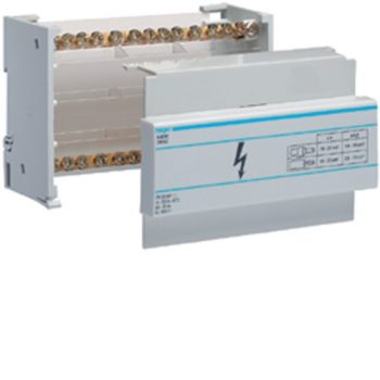   Hager KJ01A Sínes elosztó blokk, moduláris, 2P, 100A, 1x35mm2 + 1x25mm2 + 10x16mm2