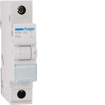   Hager KRN163 N átvezető kismegszakító házban, 1P, 63A, 25mm2