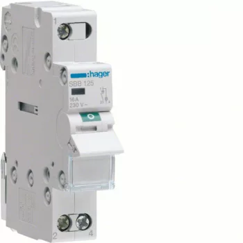   Hager SBB125 Leválasztókapcsoló jelzőlámpával, 1P, 25A, moduláris, 1M, lámpa: kapcsolt táp/direkt elmenő