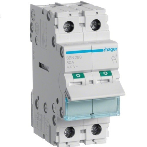Hager SBN280, moduláris terheléskapcsoló 2P 80A 400 V (Hager SBN280)