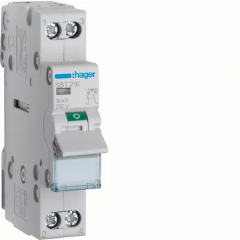   Hager SBT216 Leválasztókapcsoló jelzőlámpával, 2P, 16A, moduláris, 1M, lámpa: direkt táp/direkt elmenő