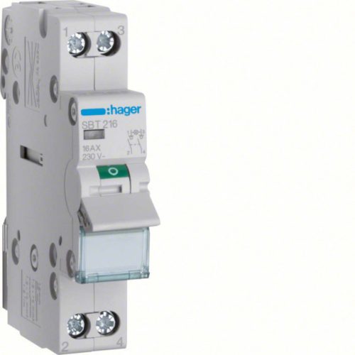 Hager SBT216 Leválasztókapcsoló jelzőlámpával, 2P, 16A, moduláris, 1M, lámpa: direkt táp/direkt elmenő