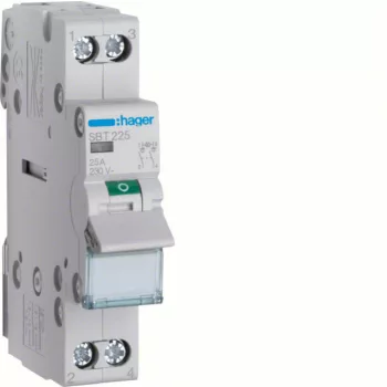   Hager SBT225 Leválasztókapcsoló jelzőlámpával, 2P, 25A, moduláris, 1M, lámpa: direkt táp/direkt elmenő