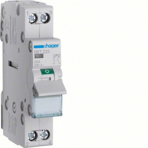 Hager SBT225 Leválasztókapcsoló jelzőlámpával, 2P, 25A, moduláris, 1M, lámpa: direkt táp/direkt elmenő