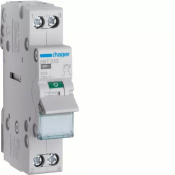   Hager SBT232 Leválasztókapcsoló jelzőlámpával, 2P, 32A, moduláris, 1M, lámpa: direkt táp/direkt elmenő
