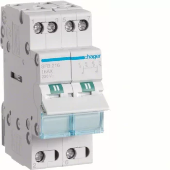   Hager SFB216 Választókapcsoló, 2P, 16A, I-0-II, moduláris, 2M, közös pont alul