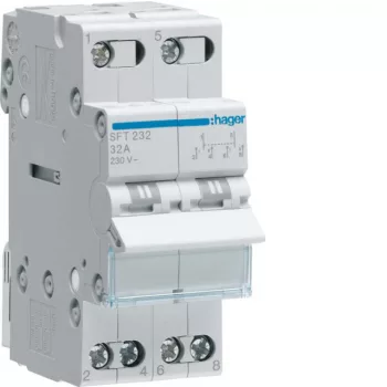   Hager SFT232 Választókapcsoló, 2P, 32A, I-0-II, moduláris, 2M, közös pont felül