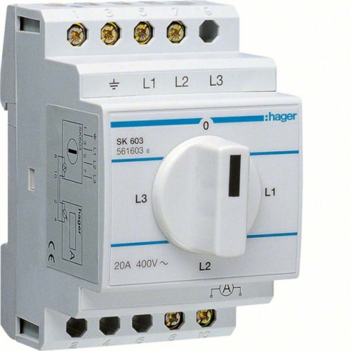 Hager SK603 Ampermérő átkapcsoló, 7 állású, 20A, 400V, 3M