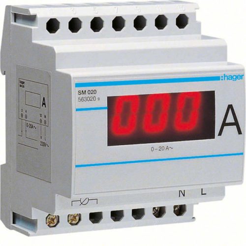 Hager SM020 Digitális ampermérő, 1 fázisú, direktmérés, 0-20A, moduláris