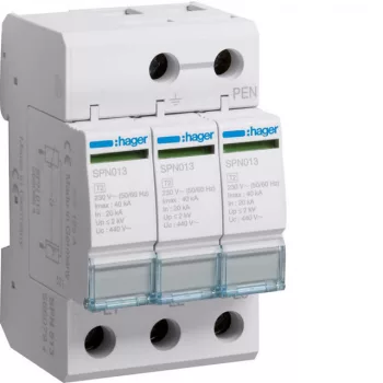   Hager SPN513 Túlfesz. levezető, C oszt., 3P, dugaszolható, 40kA, 2kV, IT, állapotjelző