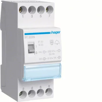   Hager ST303N Csengőtrafó, 1P, 230V - 8V/1A AC, kapcsolóval