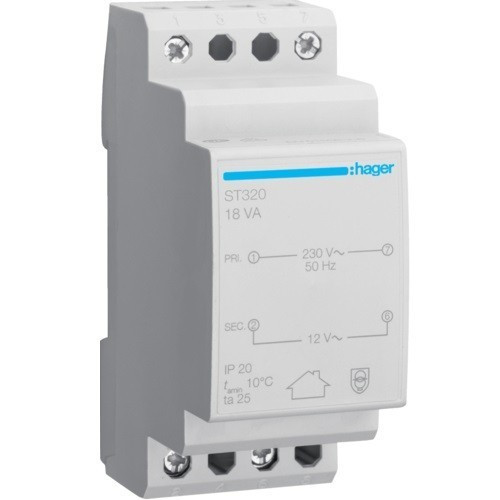 Hager ST320, moduláris bisztonsági transzformátor 18 VA, 230V/12V AC 50 Hz (Hager ST320)