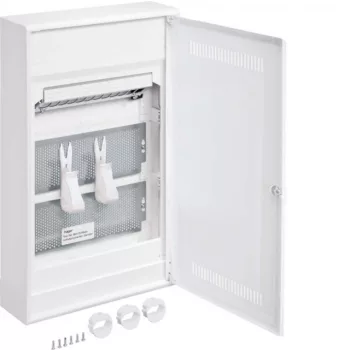   Hager VA36WWH Volta multimédia elosztó 3 soros kivágott műanyag ajtóval falon kívüli, 515x305x96.5mm