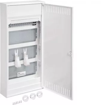   Hager VA48NW Volta multimédia elosztó 4 soros kivágott fém ajtóval falon kívüli, 640x305x96.5mm