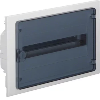   Hager Golf VF118TD Műanyag kiselosztó, 18 modul, 1 sor, füstszínű ajtóval, IP40, süllyesztett, Golf (Hager VF118TD)