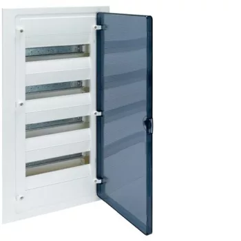   Hager Golf VF412TD Műanyag kiselosztó, 48 modul, 4 sor, füstszínű ajtóval, IP40, süllyesztett, Golf (Hager VF412TD)