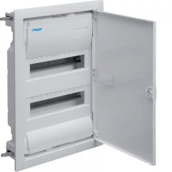   Hager Volta VH24NE Kiselosztó 24 modul, 2 sor, teli fém ajtós, műanyag váz, IP30, gipszkartonba süllyesztett, Volta (Hager VH24NE)