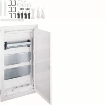   Hager VH36NW Volta multimédia elosztó 3 soros kivágott fém ajtóval gipszkarton falba süllyesztett, 630.5x348x98mm (Fal kivágás 595x314,5x89mm)