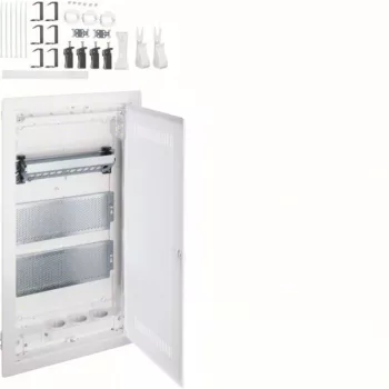   Hager VH36WWH Volta multimédia elosztó 3 soros kivágott műanyag ajtóval gipszkarton falba süllyesztett, 630.5x348x98mm (Fal kivágás 595x314,5x89mm)