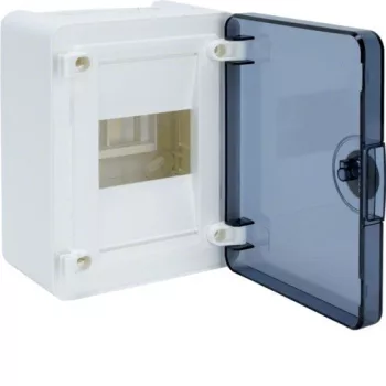   Hager Golf VS104TD Műanyag kiselosztó, 4 modul, 1 sor, füstszínű ajtóval, IP40, falon kívüli, Golf (Hager VS104TD)