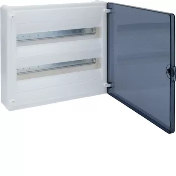   Hager Golf VS218TD Műanyag kiselosztó, 36 modul, 2 sor, füstszínű ajtóval, IP40, falon kívüli, Golf (Hager VS218TD)