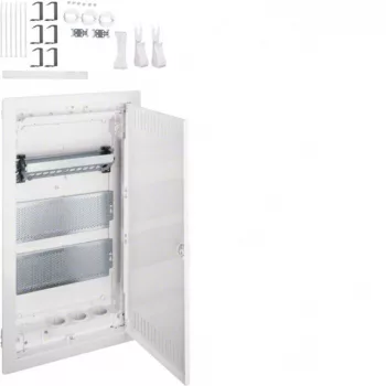   Hager VU36NW Volta multimédia elosztó 3 soros kivágott fém ajtóval falba süllyesztett, 630.5x348x98mm (Fal kivágás 595x314,5x89mm)