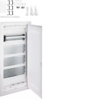   Hager VU48WWH Volta multimédia elosztó 4 soros kivágott műanyag ajtóval falba süllyesztett, 755.5x348x98mm (Fal kivágás 720x314,5x89mm)