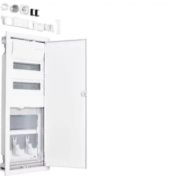   Hager VU602NWH Volta hibrid multimédia elosztó 5 soros (2 sor moduláris - 3 sor multimédia) perforált fém ajtóval falba süllyesztett, 880.5x348x98mm (Fal kivágás 845x314,5x89mm)