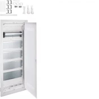   Hager VU60WWH Volta multimédia elosztó 5 soros kivágott műanyag ajtóval falba süllyesztett, 880.5x348x98mm (Fal kivágás 845x314,5x89mm)