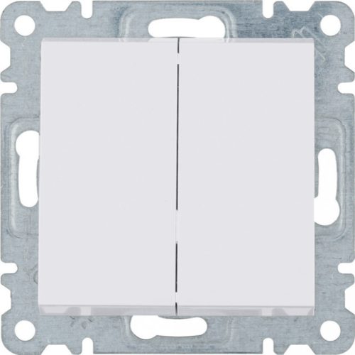 Hager Lumina WL0050 kettős váltóérintkezős kapcsoló (106+6), fehér burkolattal, keret nélkül, süllyesztett, csavaros bekötés, 10A 250V IP20 (IP44 531884 tömítőkészlettel, külön rendelhető)