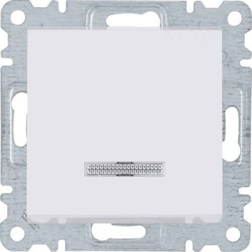Hager Lumina WL0610 egypólusú nyomó (N101), fehér burkolattal, keret nélkül, süllyesztett, jelzőfénnyel, rugós bekötés, 16A 250V IP20 (IP44 531884 tömítőkészlettel, külön rendelhető)