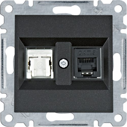 Hager Lumina WL2213 kombinált Informatikai csatlakozóaljzat 1xRJ11 +1xRJ45 Cat5e UTP, fekete burkolattal, keret nélkül