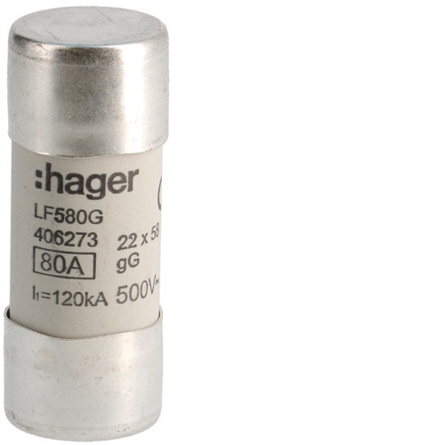 Hager lf580g Hengeres olvadóbiztosítóbetét, 22x58 mm, gG, 80 A 500 V