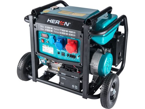 Heron 8896147 benzinmotoros áramfejlesztő, 8000 VA, 400/230 V, hordozható ( 8896147 )