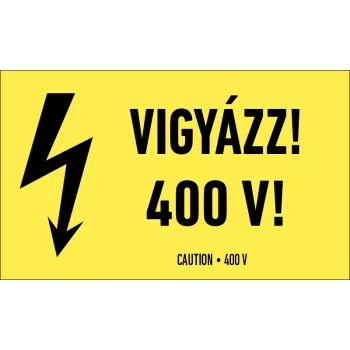   Vigyázz! 400V! Öntapadós sárga matrica, 100x60 mm-es méretben, 4db/ív (ERV063001ONV01000060)