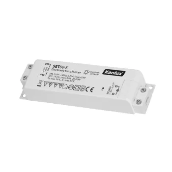   Kanlux 1425 SET 60-K elektronikus transzformátor 12V-os halogén izzók táplálásához, zárlat és túlterhelés elleni védelem, hőbiztosítékkal, 39x20mm, 20 - 60W teljesítmény, IP20 (Kanlux 1425)