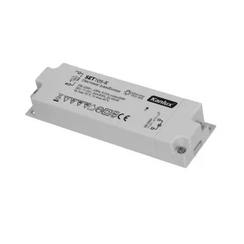   Kanlux 1426 SET105-K elektronikus transzformátor 12V-os halogén izzók táplálásához, zárlat és túlterhelés elleni védelem, hőbiztosítékkal, 44x19mm, 35 - 105W teljesítmény, IP20 (Kanlux 1426)