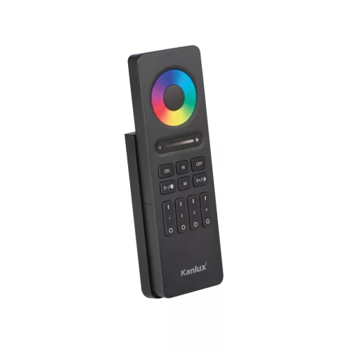 Kanlux 22135 REMOTE 4 RGBW/CCT-B 4 zónás fekete LED szalag távirányító LED CTRL 12/24V RGBW CCT(22148) vezérlőhöz, 2 x 1,5V DC 2 x AAA, RF 2,4GHz, IP20 (Kanlux 22135)