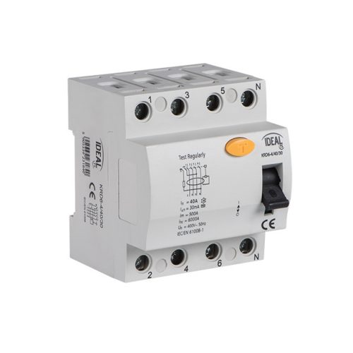 Kanlux IDEAL 23184 KRD6-4/40/30 áram-védőkapcsoló (Fi-relé), AC osztály, 4P, 40A, 30mA (Kanlux 23184)