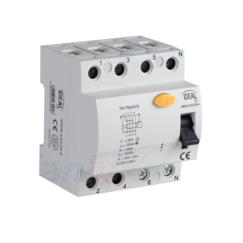 Kanlux IDEAL 23193 KRD6-4/63/30-A áram-védőkapcsoló (Fi-relé), A osztály, 4P, 63A, 30mA (Kanlux 23193)