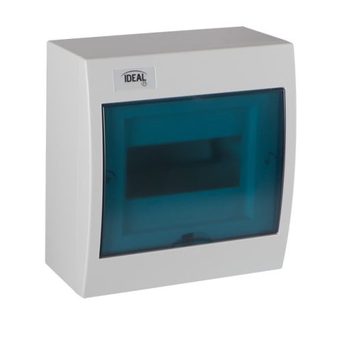 Kanlux 23610 KDB-S06T KDB műanyag kiselosztó, 6 modul, 1 sor, IP30, kék színű átlátszó ajtóval, falon kívüli (Kanlux 23610)
