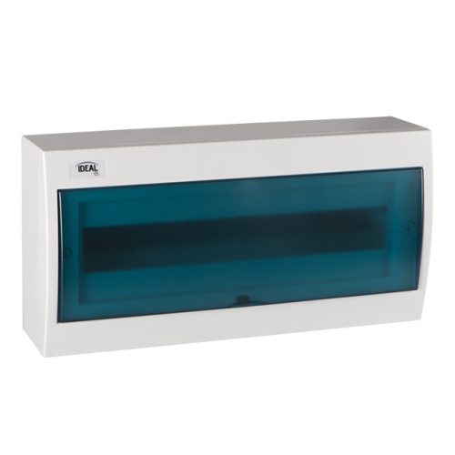 Kanlux 23613 KDB-S18T KDB műanyag kiselosztó, 18 modul, 1 sor, IP30, kék színű átlátszó ajtóval, falon kívüli (Kanlux 23613)