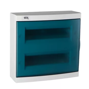  Kanlux 23614 KDB-S24T KDB műanyag kiselosztó, 24 modul, 2 sor, IP30, kék színű átlátszó ajtóval, falon kívüli (Kanlux 23614)